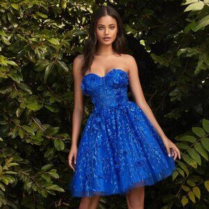 NEW ROYAL A-LINE SHORT OFF THE SHOULDER SEQUINED DRESS WITH OPEN BACK CD9243